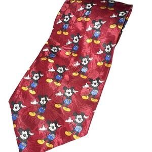 Mickey Mouse Neck Tie Red Unlimited‎ Vintage Made In Italy Polyester